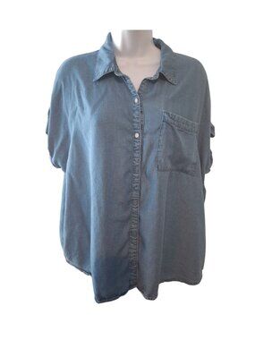 Cato XL Chambray Lyocell Button Front Shirt Blue Coastal Cottagecore Boho